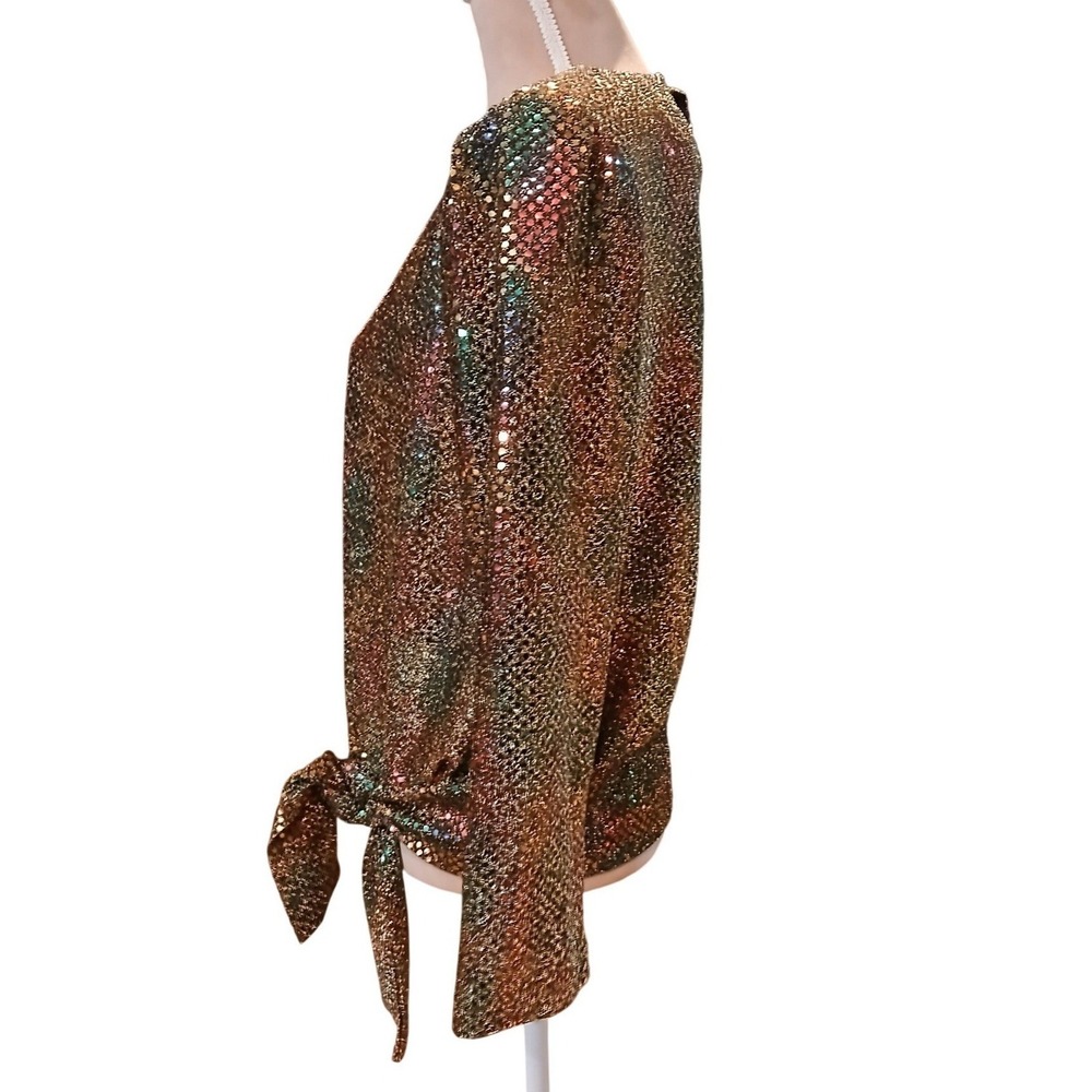 Vtg Another Thyme Medium Metallic Sequin Blouse Gold Multicolor Side Tie - READ - Picture 5 of 11
